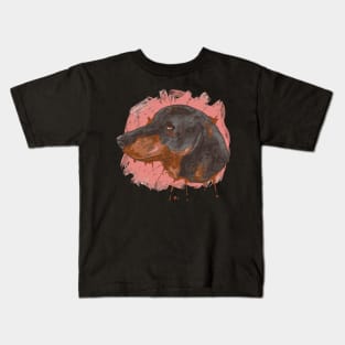 dachshund puppy watercolours painting motive basset hound rough hair Kids T-Shirt